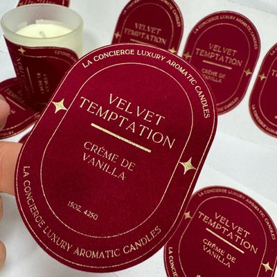 Эко-дружественный персонализированный печатный логотип бархатный ремблированный золотой наклейка на свечи для свечей банка