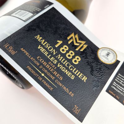 Хорошая цена CMYK дебоссинг на заказ Шампанские бутылки этикетки Золотая фольга На заказ печать винные этикетки онлайн